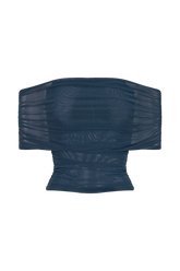 Arna Off Shoulder Mesh Crop Top - Midnight Blue